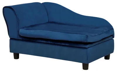 Produktbild von PawHut Haustiersofa mit Stauraum, Kissen, bis 15 kg, Plüschbezug, Blau