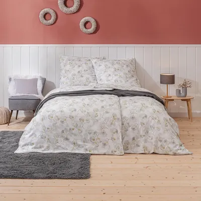 Produktbild von Estella Feinflanell Bettwäsche Molveno silber 155x220 cm + 80x80 cm