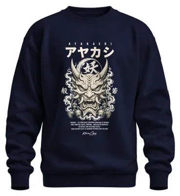 Obrázek produktu pro Tričko s kapucí "Ayakashi Oni Maske Hannya", motiv: japonský démon, mytologie, styl Y2K, samuraj, barva: tmavě modrá, velikost: L