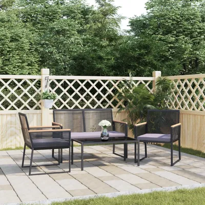 Immagine prodotto di Maison Exclusive - Set da lounge per giardino, composto da 4 pezzi, con cuscini, colore nero, struttura in acciaio