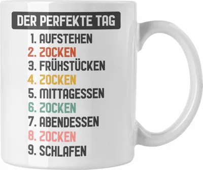 Produktbild von Trendation - Zocker Gamer Tasse mit Spruch Geschenk Junge Jungs Gaming Kaffeetasse Der Perfekte Tag (Weiß)