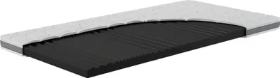 A cross-section of a mattress topper is shown against a white background.