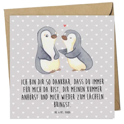 Produktbild von Mr. & Mrs. Panda Grußkarte Pinguine trösten - Grau Pastell - Geschenk, Liebesbeweis, doppelkarte, anlasskarte, für Freundin, Frauen, Freund, Hochzeitstag, Klappkarte