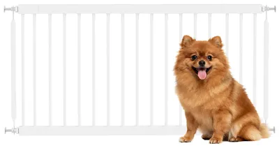 Image de Barrière de sécurité pour petits chiens - Barrière pour portes et escaliers - Réglable de 67 à 93,5 cm - Hauteur 45 cm - Fixation par pince - Blanc