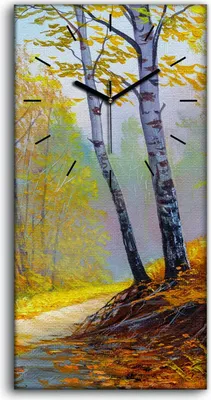 Produktbild von Dekor Leinwand Uhr Wandbilder 30x60 Landschafts Wälder Bäume Wald Herbst - schwarze Hände
