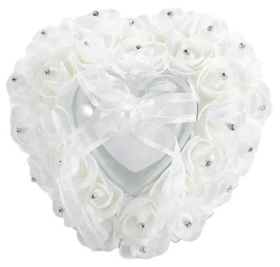 Produktbild von Omgoods – Ringkissen für die Hochzeit – Herzförmiges Design – Rosa Strass-Dekoration – Tragbar und weich – Perfekt für Eheringe – Für Erwachsene