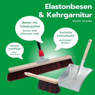 Immagine prodotto di Novaliv set scopa stradale 60 cm I scopa e paletta spazzola a mano manico telescopico I Arenga-Elaston nero-rosso I con manico allungabile I scopa industriale paletta scopa da giardino scopa da cantiere