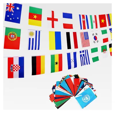 Produktbild von Flaggenkette mit 100 Länderflaggen, Girlande für Sportvereine und Länderfahnen, Dekoration für Bar, Party und Festival (25 Meter)