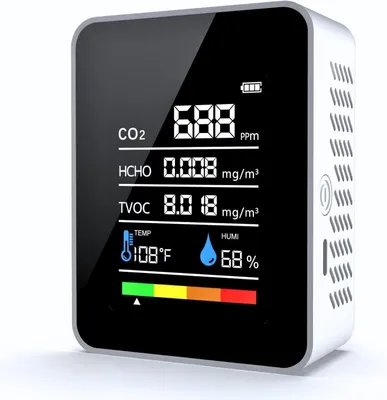 Obrázok produktu pre Monitor kvality vzduchu 5 v 1, prenosný detektor CO2 s možnosťou merania teploty a vlhkosti