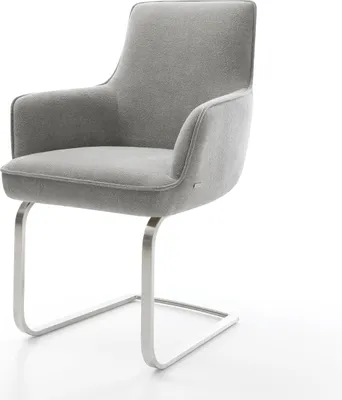 Produktbild von DELIFE Freischwinger Heira-Flex mit Armlehnen Strukturstoff Soft Grau Freischwinger flach Edelstahl Taschenfederkern