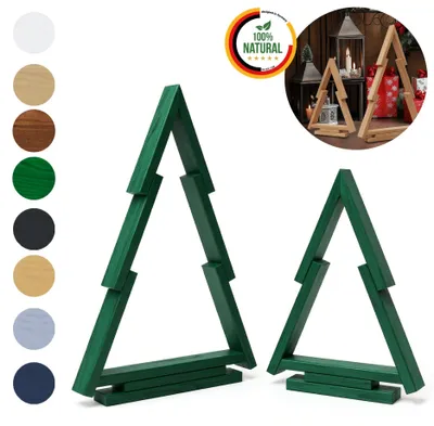 Immagine prodotto di Floranica Alberi di Natale Verdi in Legno di Pino Set 2 Decorazioni Natalizie Sostenibili