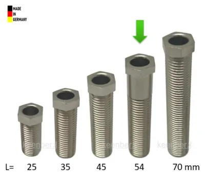 Produktbild von Keenberk Hohl-Schraube, Länge 54 mm für Siebkorbventile M12 x 1,5 mm - universell passend für 1,5 und 3,5 Zoll