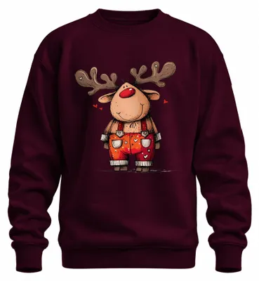 Produktbild von Niedliches Rentier Rudolf Rotnase Weihnachten Reindeer Xmas Sweatshirt Pullover, Burgundy, XXL