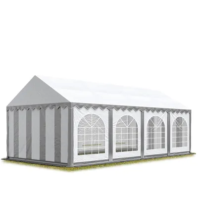 Image de TOOLPORT Tente Barnum de Réception 4x8 m difficilement inflammable Bâches PVC 750 N gris-blanc Cadre de Sol Jardin