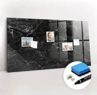 Produktbild von Magnetpinnwand Memoboard - Zubehörsatz - Weißer Marker + Schwamm + Magnete - 120 x 60 cm - Schwarzer Marmor