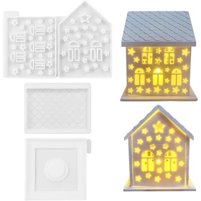 Productafbeelding van 3D siliconen malvorm, huisvorm, gietvorm, kaarsenhouder voor gips, ambachtelijk product met raamontwerp