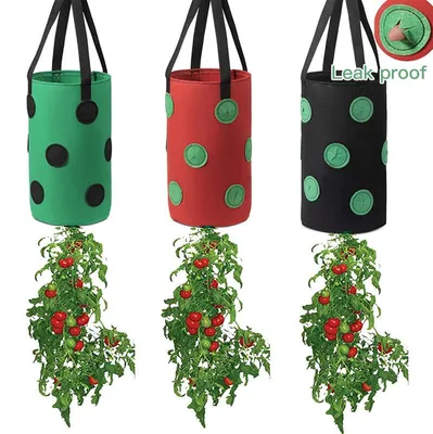 Produktbild von 3er Set Erdbeerpflanztasche Pflanzsack Hängepflanzbeutel mit 12 Pflanzöffnungen, Vliesstoff Pflanzbeutel für Erdbeeren, Tomaten, Gemüse