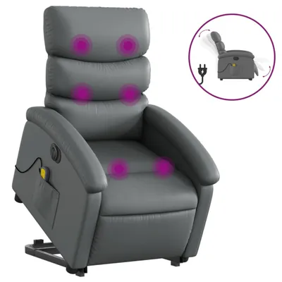 Image de vidaXL Fauteuil de massage avec releveur électrique Gris Similicuir