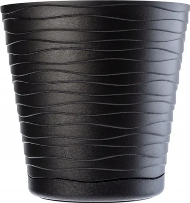 Produktbild von KADAX Blumentopf mit Untersetzer "Greve", Blumenkübel, Pflanztopf aus Kunststoff, Übertopf, rund, 19 cm, Schwarz