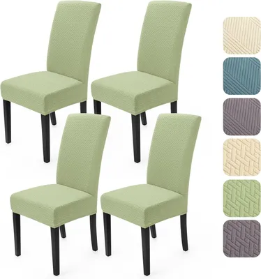 Produktbild von Stuhlhussen 4 Stück, Stretch, Jacquard Elasthan, Creme Weiß, Universell und Waschbar, für Esszimmer