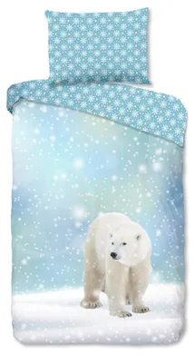 Productafbeelding van Good Morning Kinderdekbedovertrek "Icebear" - Blauw - (140x200 cm) - 100% Katoen