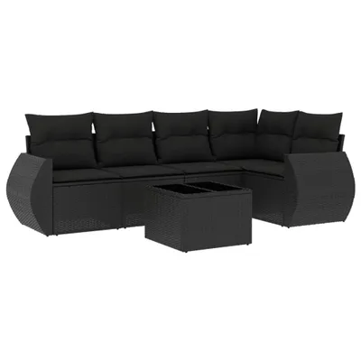 Produktbild von vidaXL 6-tlg. Garten-Sofagarnitur mit Kissen Schwarz Poly Rattan