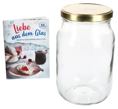 Produktbild von Einmachglas 1,7L Vorratsglas TO100 Deckel gold Rezeptheft Einkochen