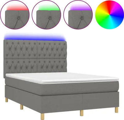 Produktbild von vidaXL Boxspringbett mit Matratze & LED Dunkelgrau 140x200 cm Stoff