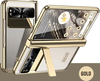 Produktbild von Google Pixel Fold Hülle, Galvanisierte Charnierschutz Kristallklare Schutzhülle mit Displayschutzfolie für Google Pixel Fold Gold