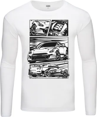 Produktbild von Herren Warm, Langarm-T-Shirt mit Druck Nissan GT-R Comic Weiß Gr.S