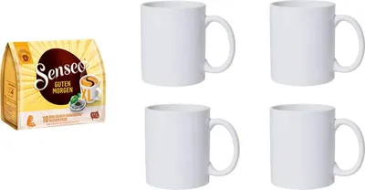 Produktbild von Senseo Pads Guten Morgen XL + 4 Henkelbecher Keramik weiß , Kaffeezubehör,Kaffeepads,Frühstück,Guten Morgen Pads