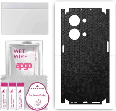 Produktbild von apgo Rückseite + Seiten Schutzfolie, Skin, kompatibel mit OnePlus Nord 3 5G, Hinten Displayschutzfolie aus Vinylfolie, kratzfest, einfache Montage - Schwarze Honigwabe