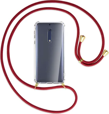 Produktbild von Handykette Backcover-Schutzhülle mit Band (Metall goldfarben) für Nokia 5 - dunkelrot