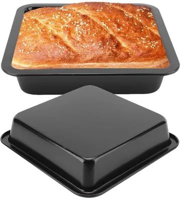 Image de Ibenzoa® : Lot de 2 moules carrés de 22,5 x 22,5 x 4,6 cm, antiadhésifs, en acier au carbone, de couleur noire et dorée, pour gâteaux et pâtisseries