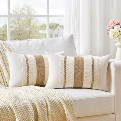 Obrázek produktu pro Unyqoos® Sada 2 boho povlaků na polštáře 30 x 50 cm – dekorativní povlaky na polštáře s macramé vzorem, 70 % bavlna/30 % polyester, jednostranné, vhodné do obývacího pokoje a ložnice