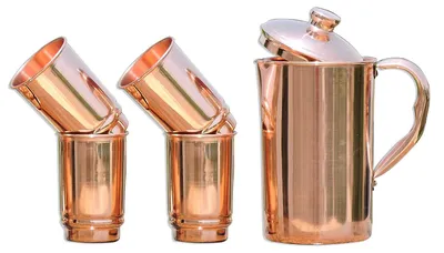 Kupferkrug-Set, 1,5 L, 99,74 % reines Kupfer, 4 Becher