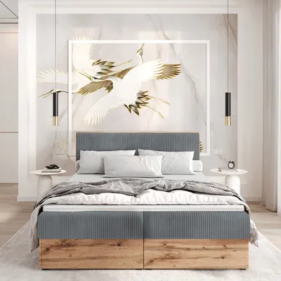 Produktbild von Boxspringbett TILIA Doppelbett mit Bonellmatratze Bett mit Topper und Bettkasten Cord Stoff Polsterbett mit Kopfteil Modern Schlaffzimmer Wotan Plattet (200x200 Grau)