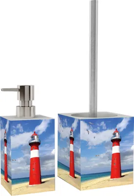 Produktbild von 2-teiliges Badezimmer Set Seifenspender und WC-Bürste – Leuchtturm