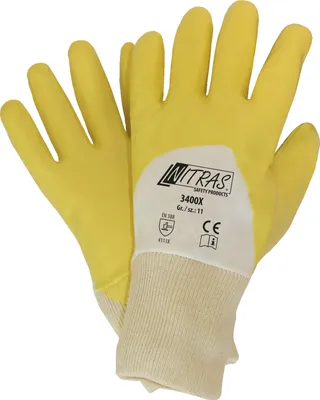 Produktbild von NITRAS Nitrilhandschuhe, gelb / weiß, EN 388,  Baumwoll-Trikot | Packung (12 Paare)