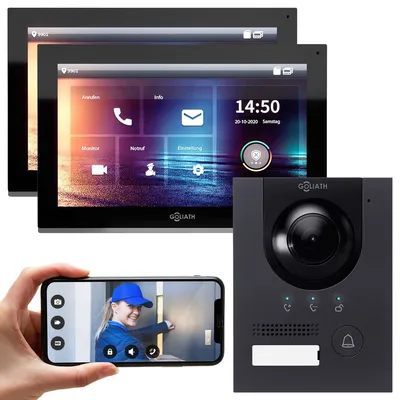Produktbild von GOLIATH PRO  IP Video Sprechanlage | App | Anthrazit | 1-Familie | 2x 10 Zoll | Aufputz | 180 Grad
