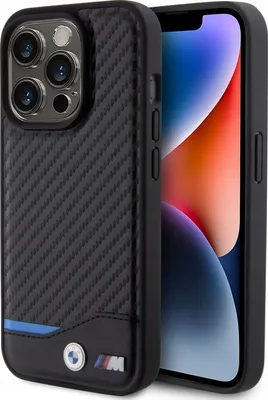 Produktbild von BMW Leder Carbon Blue Line - iPhone 15 Pro Hlle (Schwarz)