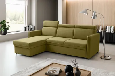 Produktbild von BARCELO Universelles Ecksofa 220x165 cm L-Form mit: Schlaffunktion, Bettkasten & Verstellbare Kopfstützen, Grün/Olivgrün - Enjoy New 41