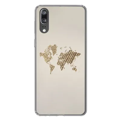 Produktbild von MuchoWow® Handyhülle Schutzhülle Hülle für Huawei P20 Weltkarte - Seil - Braun Silikon Softcase Handy Hülle - Hardcover