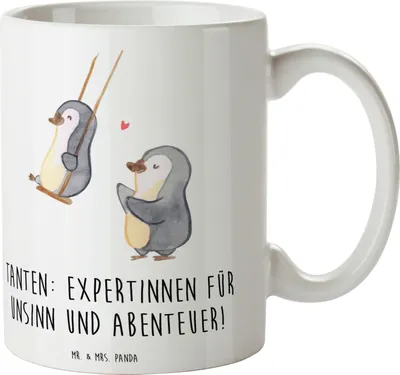 Produktbild von Mr. & Mrs. Panda Tasse Tante Abenteuer - Weiß - Geschenk, herzerwärmende Sprüche, Becher, Teetasse, energisch, spielen, Teebecher, Pott, Verwandtschaft, Dankeschön, Neffe