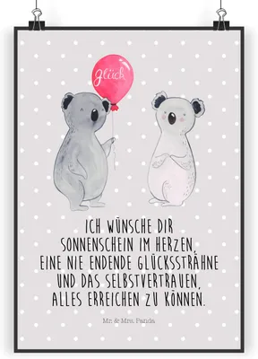 Produktbild von Mr. & Mrs. Panda Bild Koala Luftballon DIN A3 - Grau Pastell - Geschenk, Geburtstag, Plakat, Wandbild, wanddeko, Wandschmuck, Kunstdruck, Party