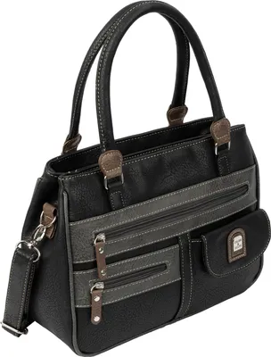 Produktbild von Damen Tasche Schultertasche Henkeltasche Handtasche Leder Optik   SCHWARZ-GRAU (15109)