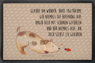 Produktbild von Mr. & Mrs. Panda fußmatte Hund Marienkäfer 40 x 60 cm - Hundeglück - Geschenk, Träume, Eingangsteppich, Hunde, Schmutzmatte, Mischlinghund, Schmutzfangmatte, Fussmatte