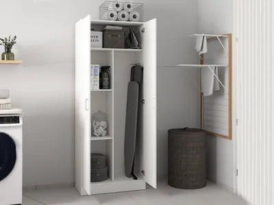 Produktbild von Mehrzweck-Schrank Dbaldi, Besenschrank mit 2 Türen, Schuhregal mit Regalen, Besenkammer, 73x37h180 cm, Weiß