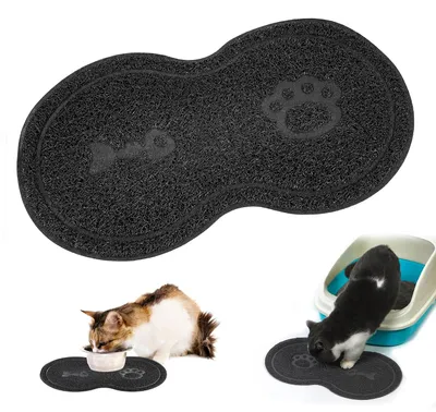 Productafbeelding van TRANKIELO® - Kattenbakmat met 2 functies - Antislip, Zwart, 45 x 26 cm, Duurzaam en Praktisch