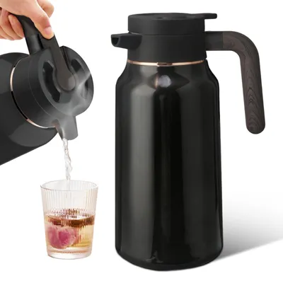 Thermoskanne 2 L, Edelstahl 304, doppelwandig, schwarz